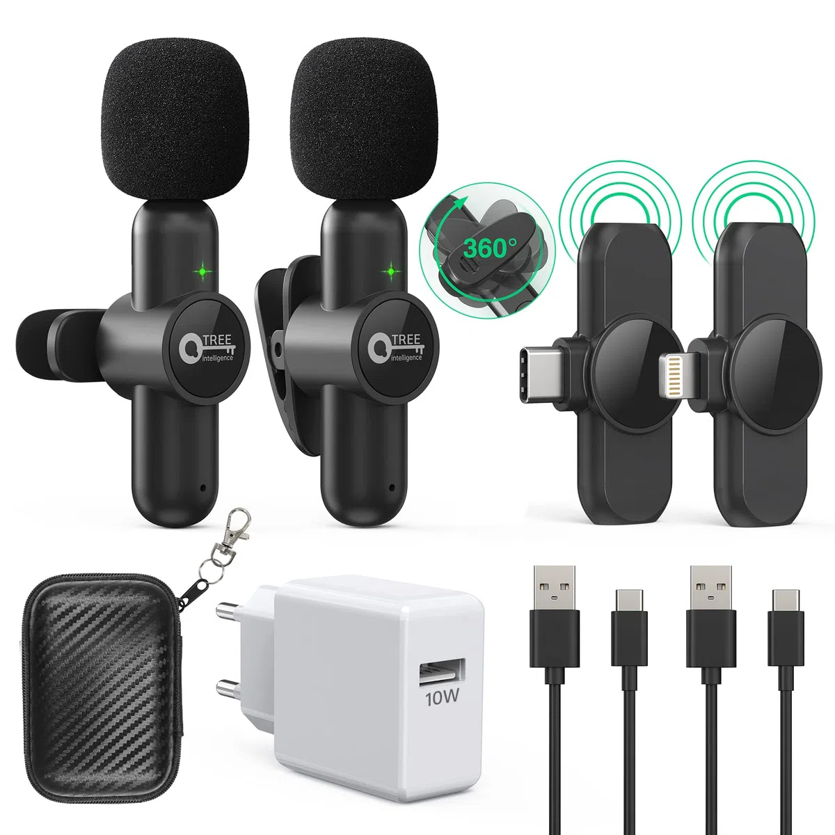 Lavalier Mikrofon Wireless für iPhone,Android(2 Mikfon und 2 Empfänger), Plug-Play Ansteckmikrofon mit Ladegerät Kabelloses Reverberation Wireless mini Microphone für die TikTok/YoTube/Vlog