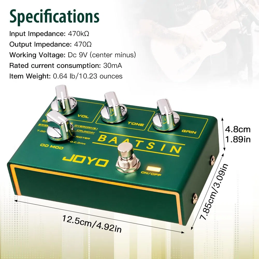 JOYO Pure Analog Overdrive und Distortion Multieffektpedal R Series mit 8 OD/DS Sounds für E-Gitarre (Baatsin R-11)