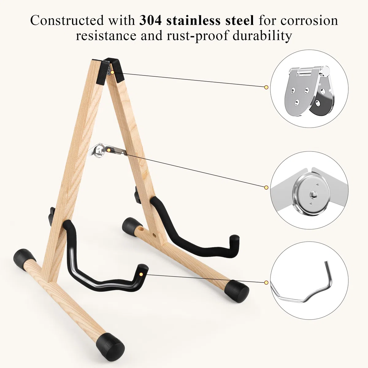 Cello-Ständer mit Bogenhalter, A-förmiger Holzfußständer mit gepolstertem Schaumstoff – Handgefertigte Halterung für 1/2, 3/4, 7/8, 4/4 (Vollgröße) Celli und Gitarren (Ashwood, Cello)