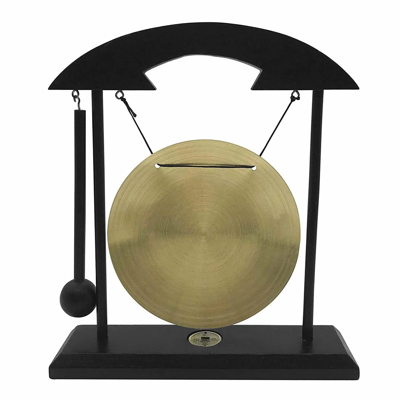 Chinesischer Desktop-Gong, Desktop Gongschlag mit Holzsockel Zen-Dekoration aus Holz und Kupfer, für Zuhause Büro Wohnzimmer (Doppelte Drachen)