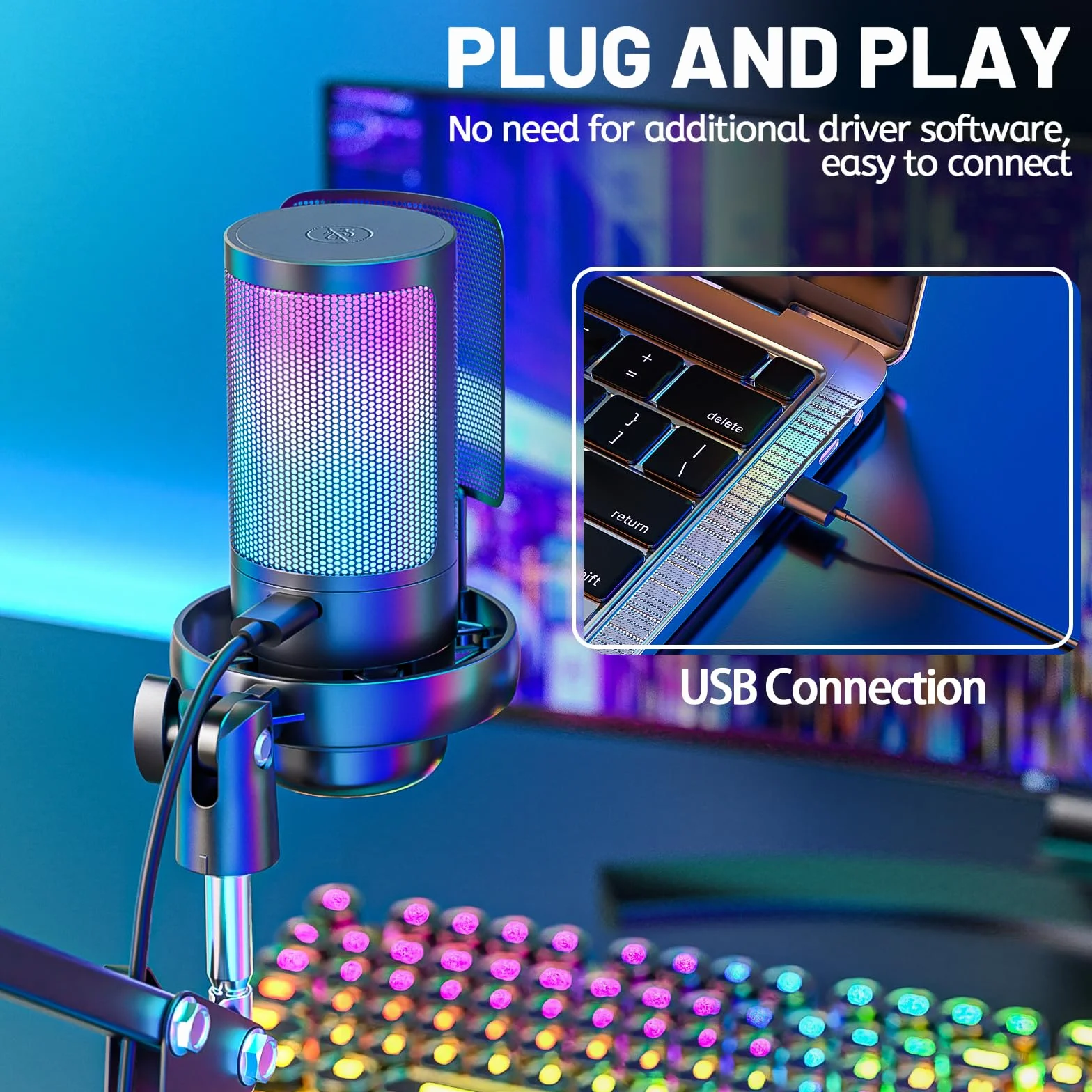 Anykuu USB Kondensator Mikrofon Kit 192kHz/24Bit Gaming Mikrofon für Streaming, Podcast & Videokonferenzen, USB Mikrofon mit Popschutz für PC, Laptop, Mac, PS4/PS5