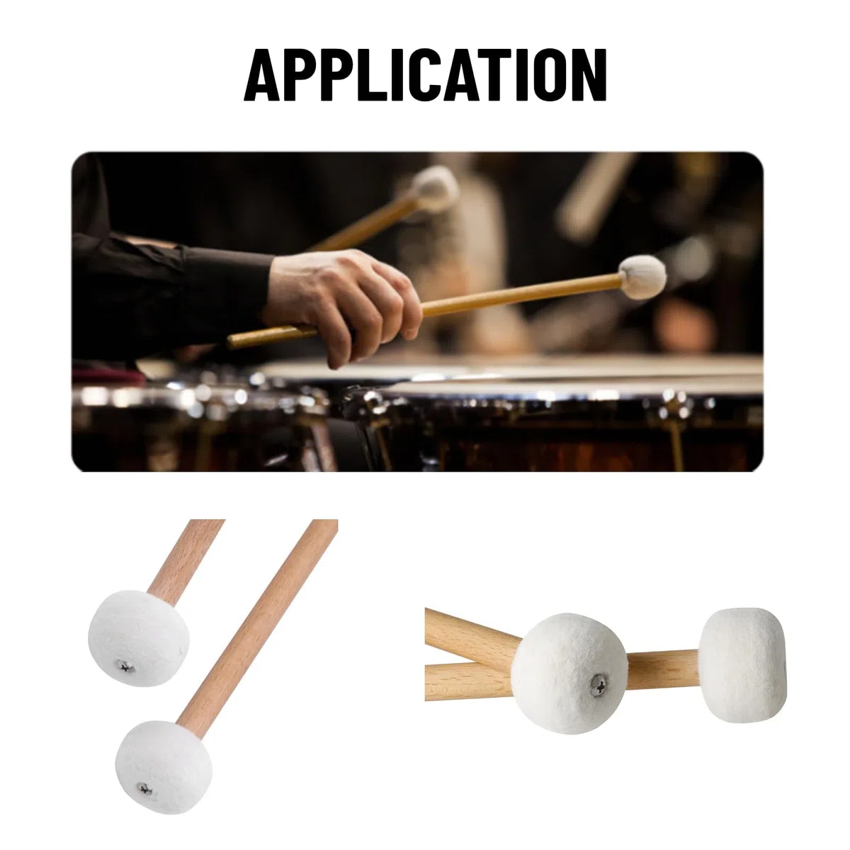 2 Stück Schlagzeug Schlägel Paukenschlägel Weißer Filz Trommelschläger Stick Trommelstöcke Wollstockschlägel Percussion Instrumental Zubehör für Pauken Snaredrum
