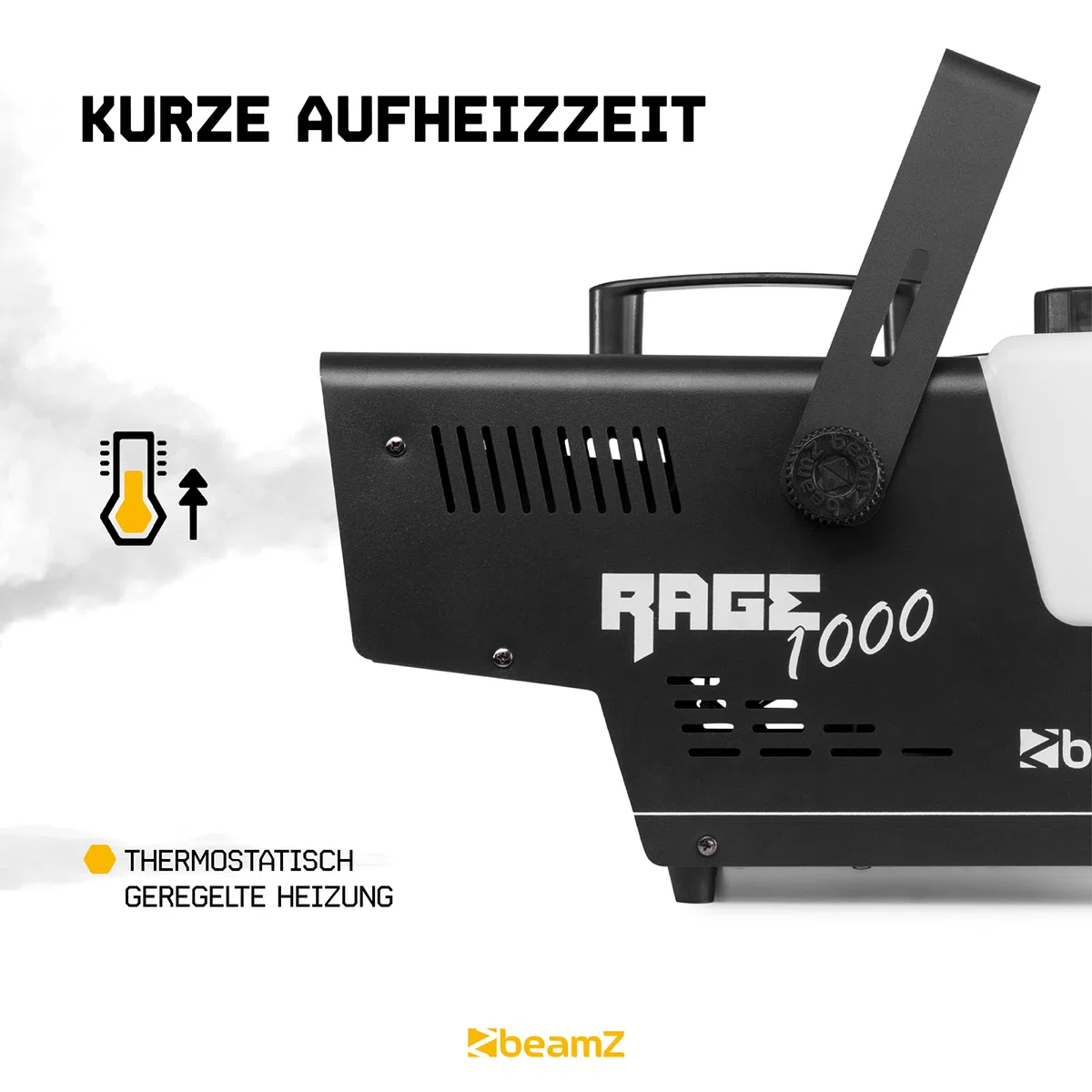 BeamZ RAGE1000 Nebelmaschine mit Flüssigkeit, 5 Liter Inkl., 1000 Watt Fogger, 2x Fernbedienung, Smoke Machine mit 2L Tank, Fog Machine für Party, Hochzeit, Events, Halloween
