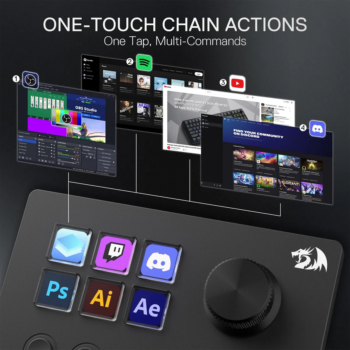 Redragon SS551 Stream Controller– All-in-One-Makro-Pad, LCD-Tasten und Drehregler, Stream-Station für Content-Ersteller, Streaming, Gaming – kompatibel mit PC und Mac