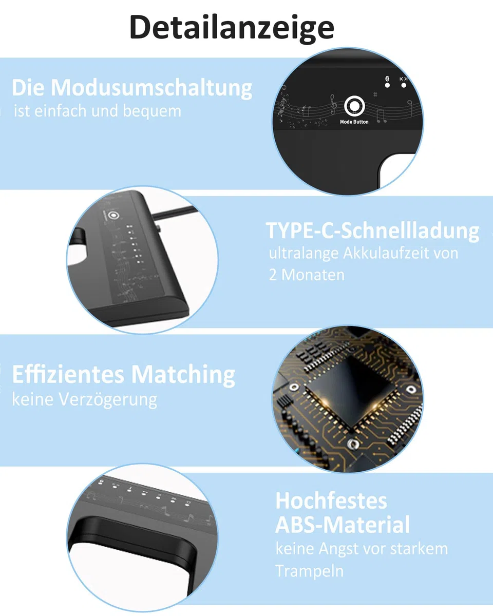 Bluetooth Page Turner Pedal: Bluetooth Fußschalter 6 Modi für Tablets Smartphones wiederaufladbar lautlos Live-Auftritte Konzerte Aufnahmestudios Instrumente Spielen oder Prompten