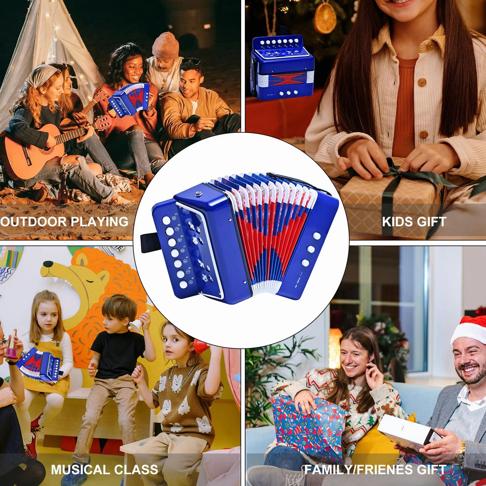 LIEKE Akkordeon 10 Tasten Knopf Accordion Ziehharmonika Musikinstrument Geschenk Spielzeug für Anfänger (Blau)