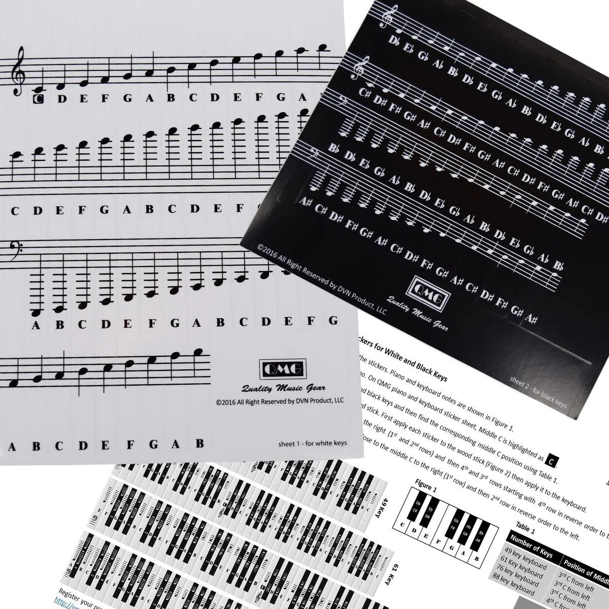 Klavier und Keyboard Musiknoten Ganzes Set Aufkleber für Weiße und Schwarze Tasten mit Klavierliedern E-Book für Einfache Klavierlektionen; Transparent und Entfernbar