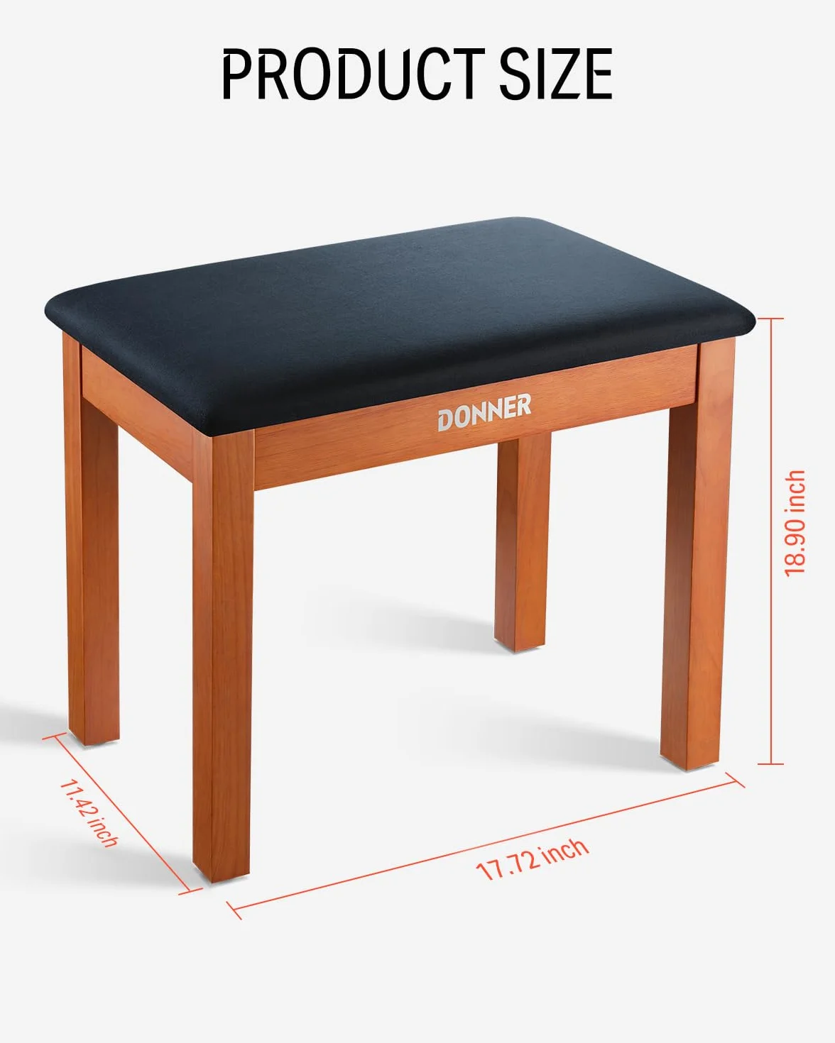 Donner Klavierbank mit Stauraum, Massivholz-Keyboardbank, Klavier-Bücherregal, Hocker, Stuhl, Sitz mit hochdichtem Wildlederkissen, Holz-Finish-Farbe