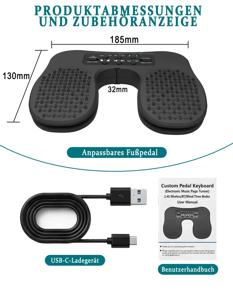 Bluetooth Page Turner Pedal: Bluetooth Fußschalter für Noten Apps mit Fußsteuerung für Pianisten Gitarristen und Live Performer für Studio und Konzert