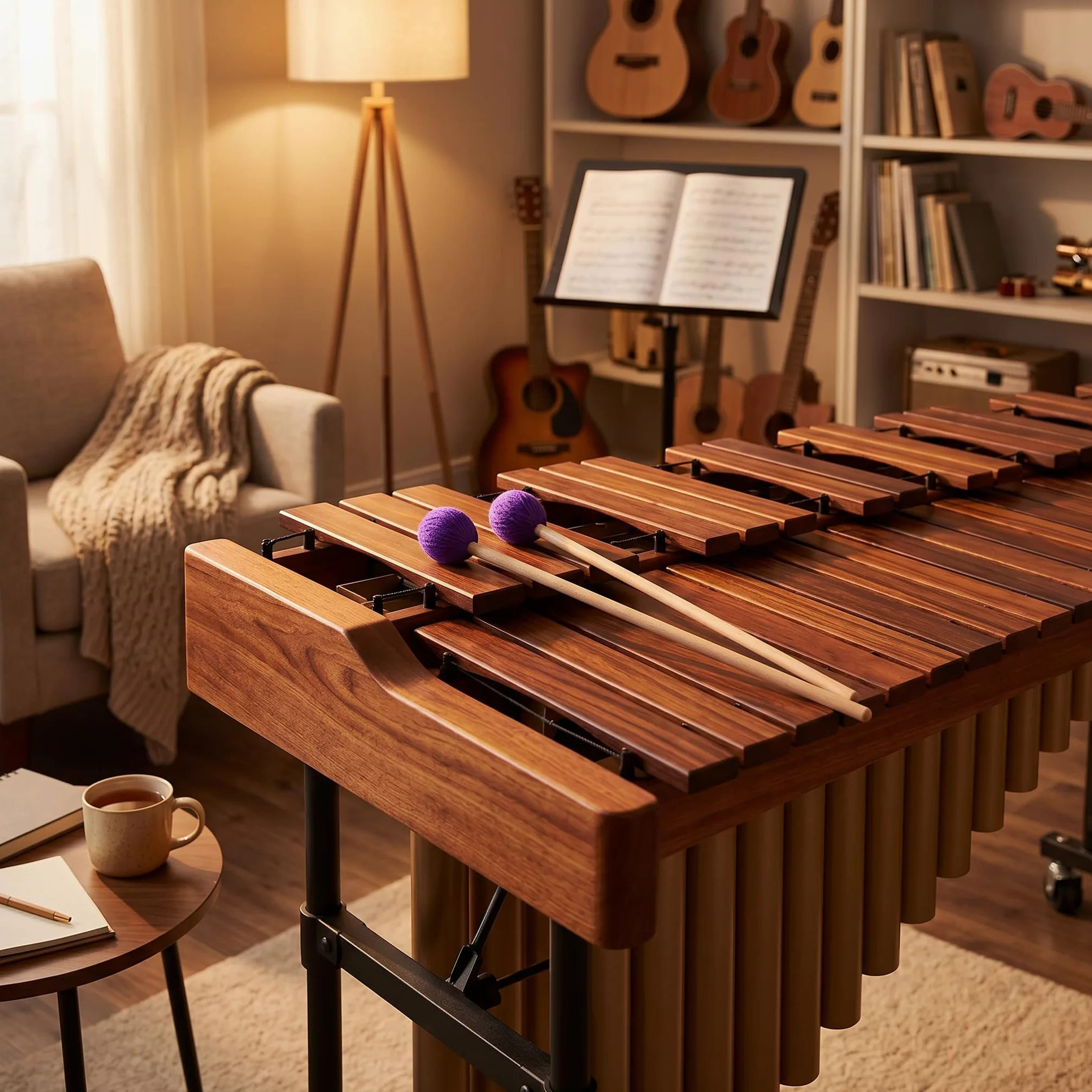 Dilwe 1 Paar runder Kopf Marimba Stick Mallets Buche Xylophon Griff Percussion Sticks Instrumente Zubeh?r(Lila) Percussion Instrument Parts