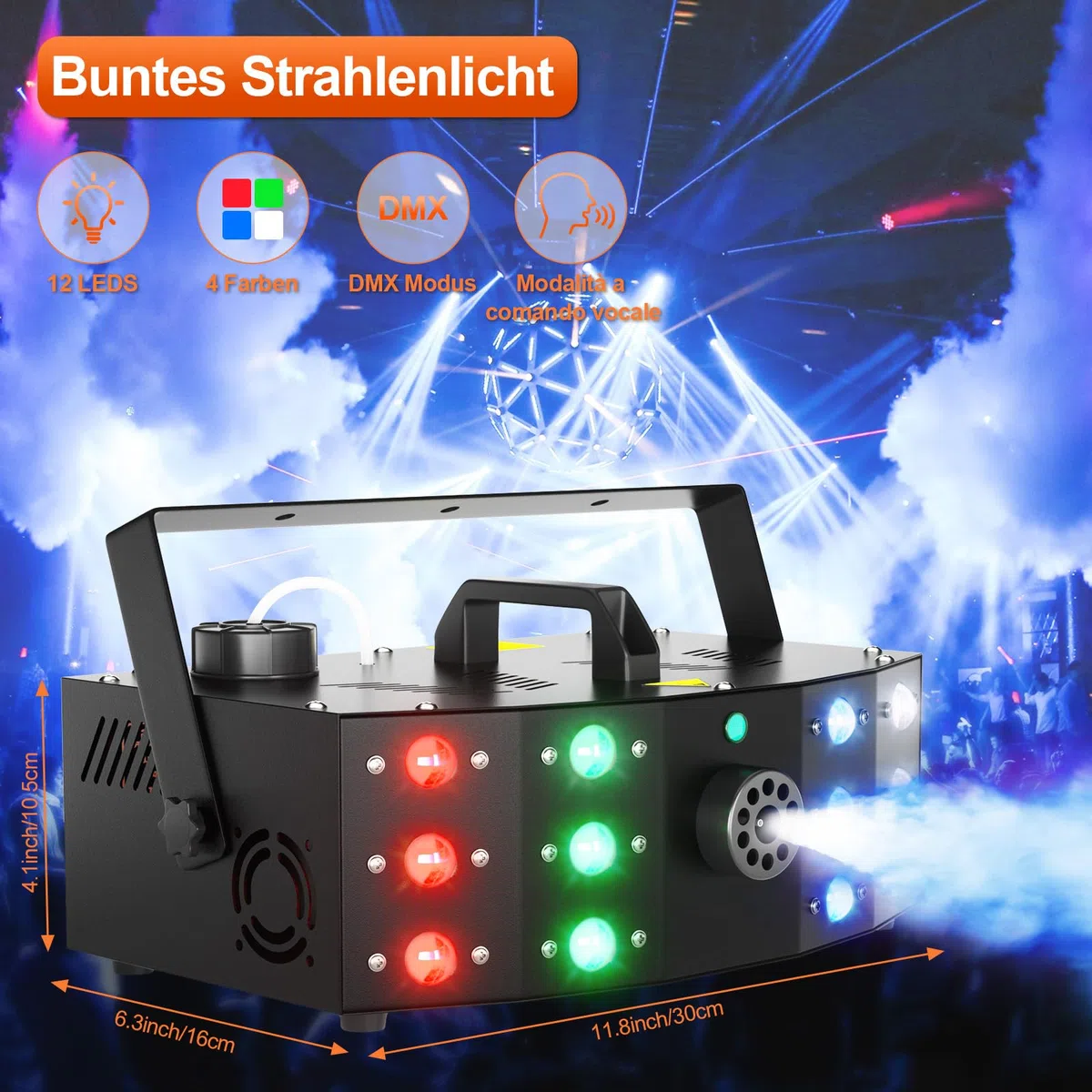 Hakuta Nebelmaschine, DMX Lichtstrahlen Rauchmaschine mit 12 LED bunten Lichtsteuerung & manuelle Steuerung & Fernbedienung Perfekt für Indoor Outdoor Hochzeit, Halloween, Party und Bühneneffekt