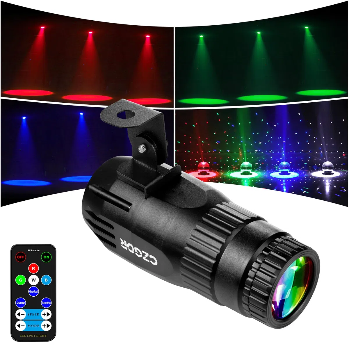 LED Pinspot Licht, Czgor Spot Disco Kugel 15W RGBW 4-in-1-Spiegelkugelprojektor mit Fernbedienung, Superhelles LED-Pinspotlicht für Partys, Diskotheken, Bars, Hochzeiten