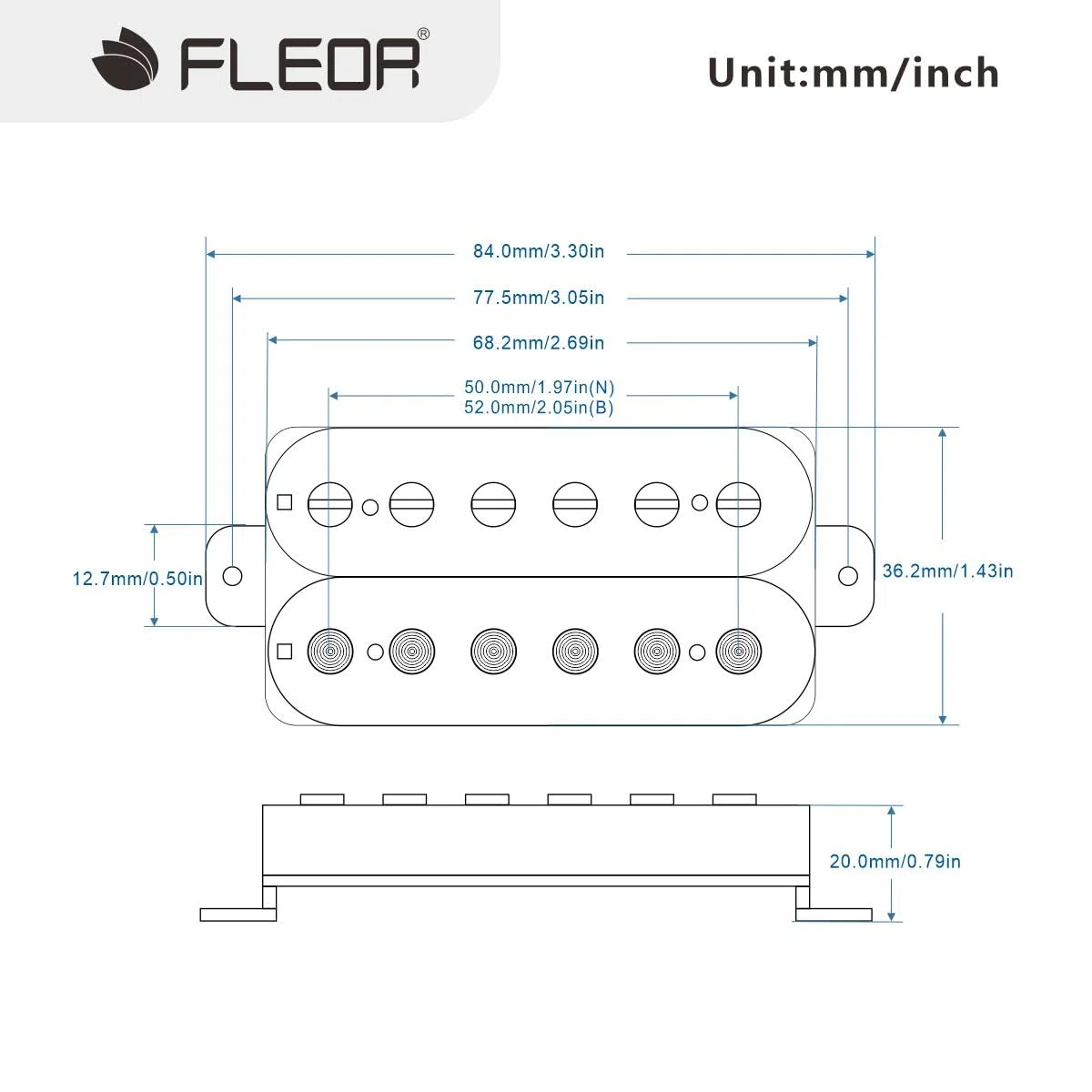 FLEOR Alnico 5 klassischer Ton Humbucker-Tonabnehmer-Set Hals- und Steg-Tonabnehmer 14-15k für E-Gitarre, Schwarz