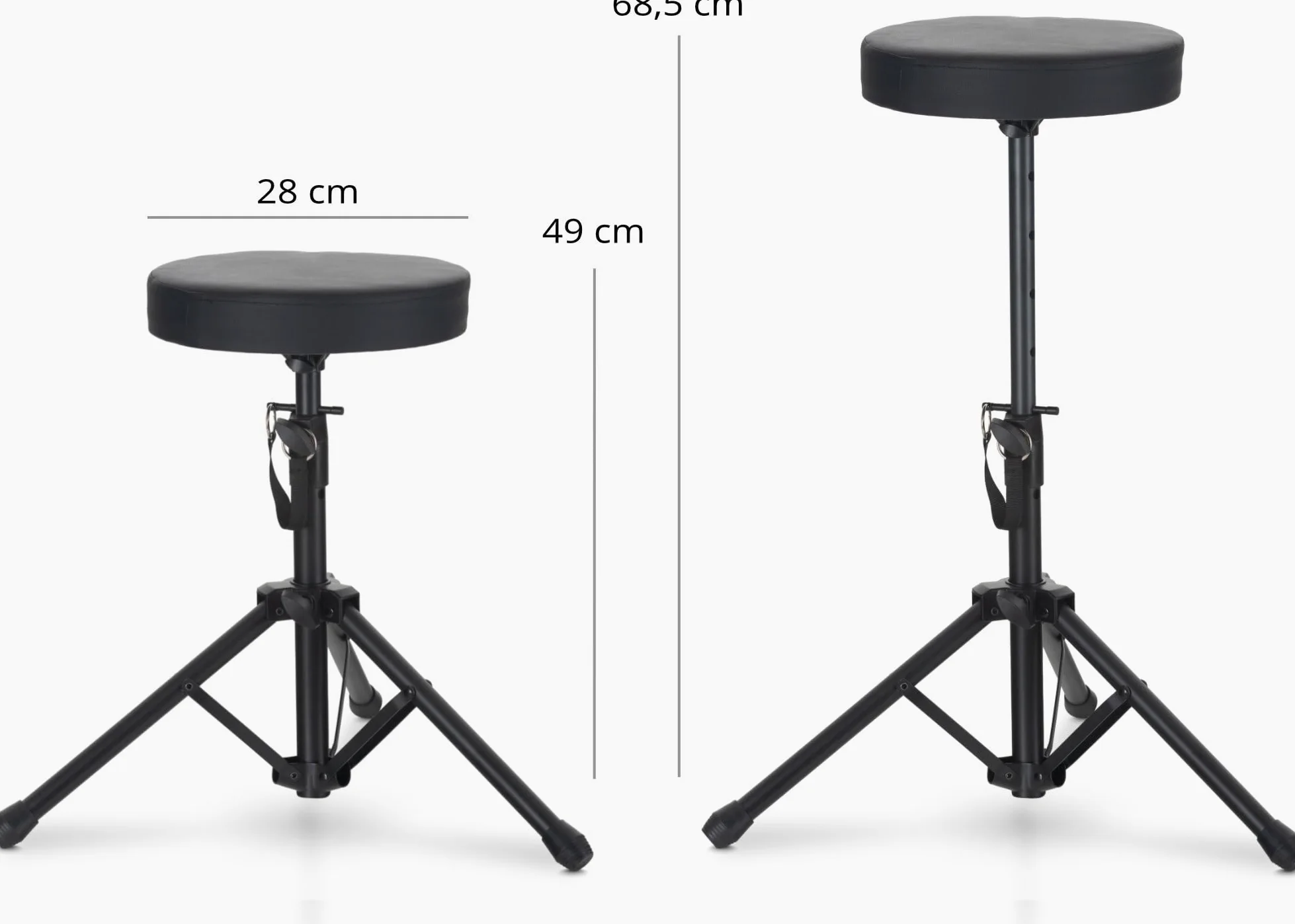 McGrey KD-10 Hocker - Klappbarer Leichter Schlagzeughocker - Höhenverstellbarer Drumhocker mit kompakten Transportmaß - Runde, gepolsterte Sitzfläche - Stabile Stahlrohr-Konstruktion - Schwarz
