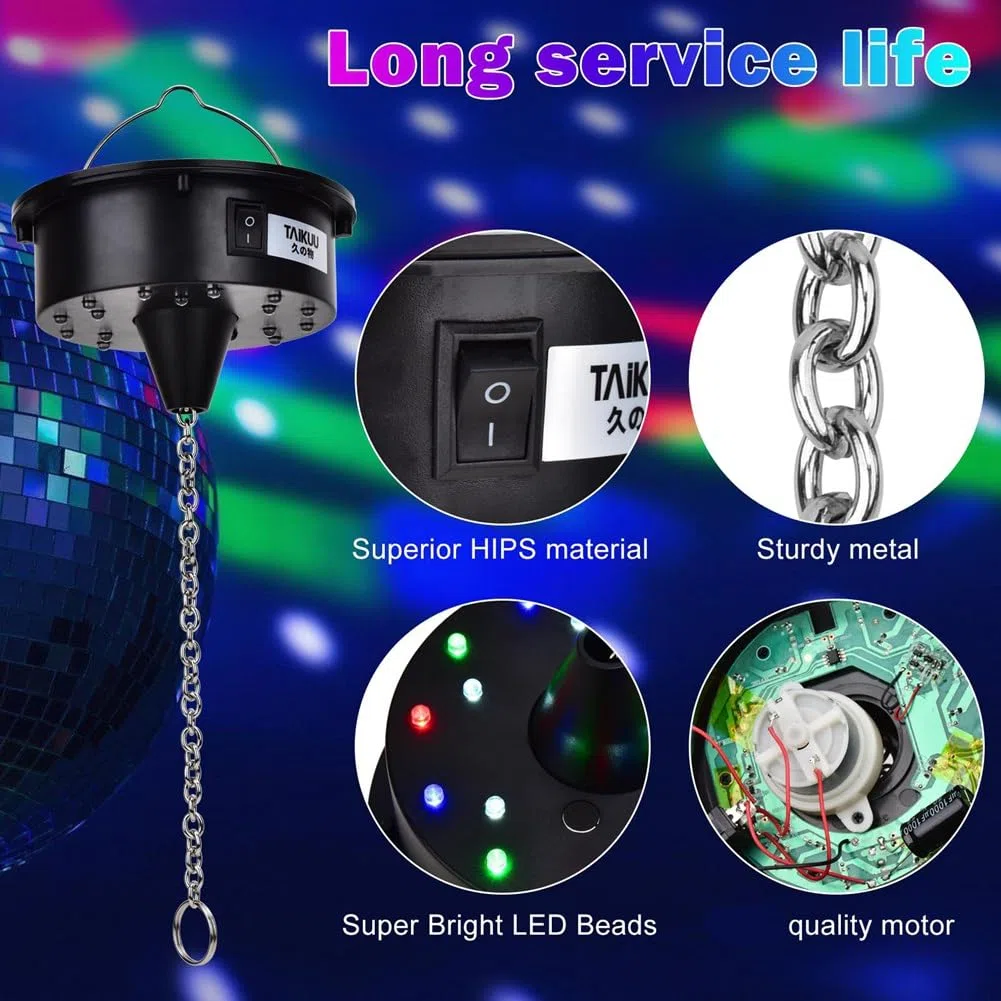 Diskokugel-Motorlichter mit Fernbedienung, 3-15 Min Einstellbarer Spinner, 18 LEDs für 8 10 12 16 20 24 Duty Spiegelkugelmotor