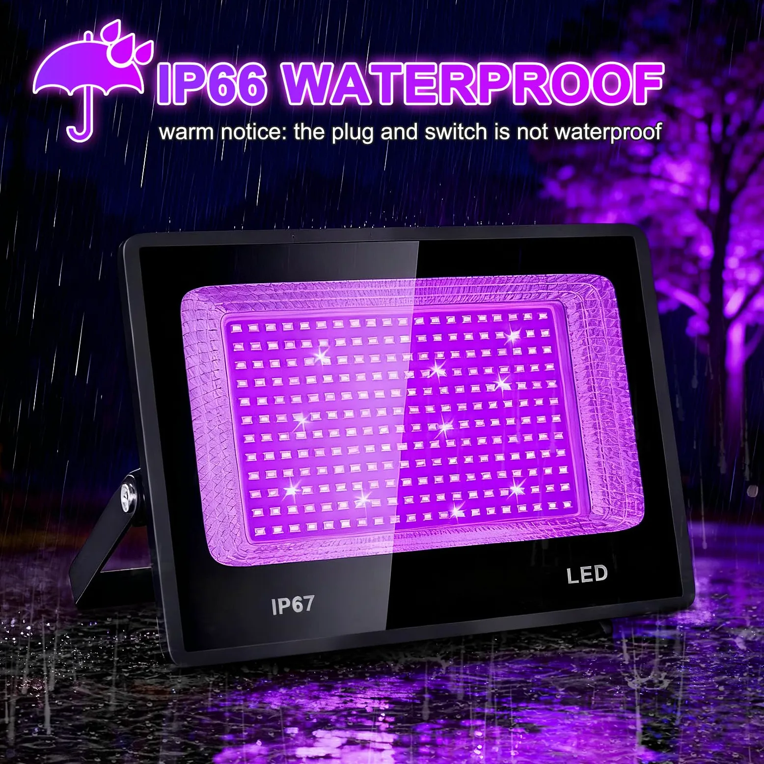 Eleganted 100W Schwarzlicht Strahler, Schwarzlichtlampe, LED UV Flutlicht, 395-400nm IP67 Wasserdicht UV Partylicht für Bar, Partyzubehör, Schwarzlicht Deko, Bühnenbeleuchtung