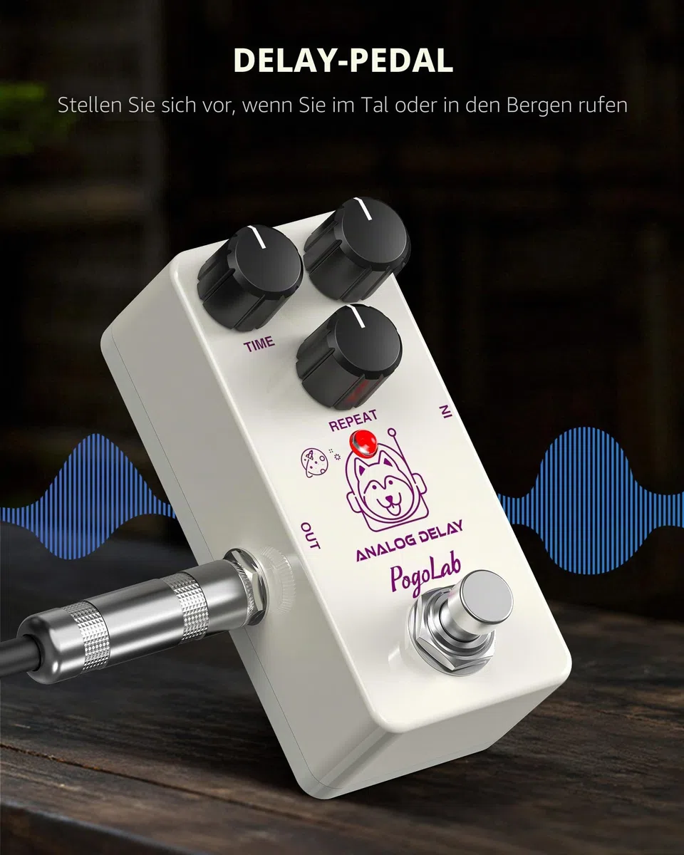 POGOLAB Delay Pedal Gitarre, Bassgitarren-Pedal mit Time-Mix-Repeat, Gitarrenpedal mit Art Design Aluminiumlegierungsgehäuse True Bypass, Analoge Gitarren-Effektpedale für alle Arten von Musik