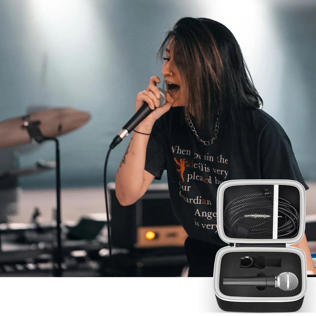 Mikrofon-Etui kompatibel mit Shure SM58/ SM57/ PGA48/ SM58S/ BETA 58A/ PGA58 Cardioid Dynamische Gesangsmikrofone, Handmikrofon Karaoke-Tool-Aufbewahrung für A25D Ständer-Adapter und Kabel - Nur Box