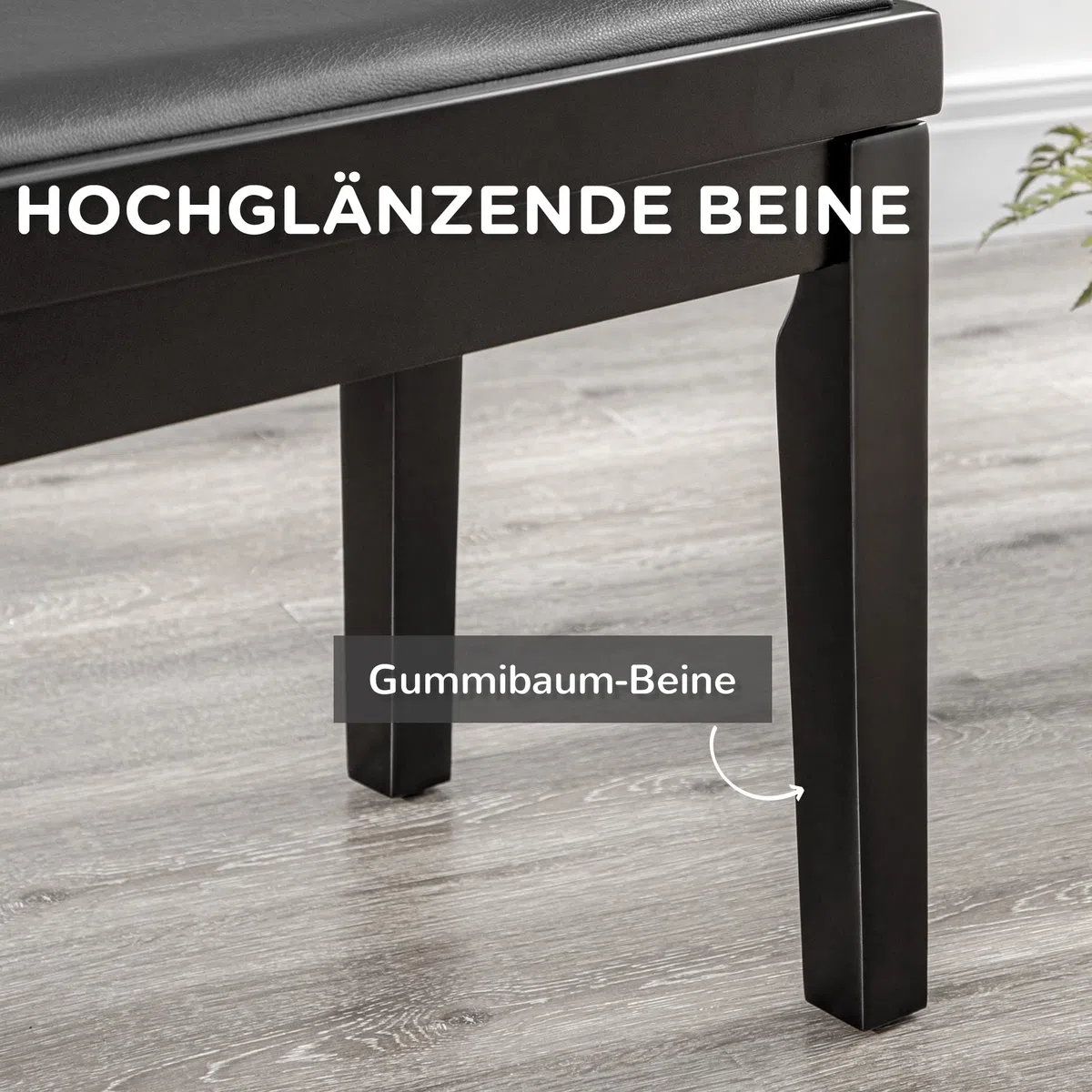 HOMCOM Klavierhocker Höhenverstellbare Klavierbank mit Lederkissen Pianobank Kunstleder Gummiholz Schwarz 63 x 33 x 45-56 cm