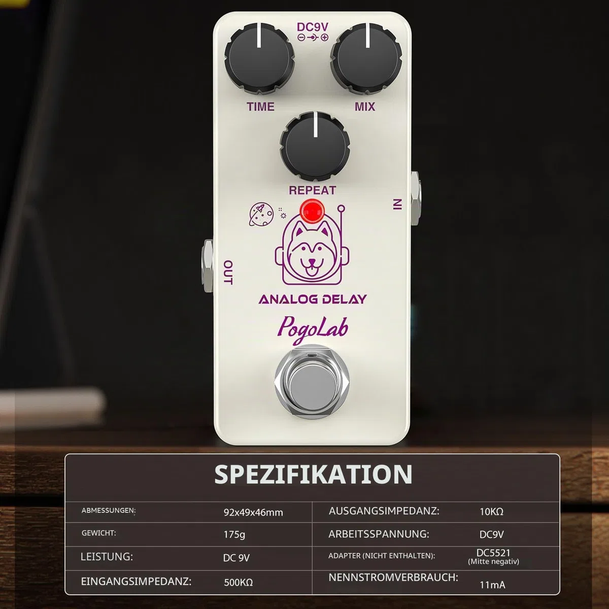 POGOLAB Delay Pedal Gitarre, Bassgitarren-Pedal mit Time-Mix-Repeat, Gitarrenpedal mit Art Design Aluminiumlegierungsgehäuse True Bypass, Analoge Gitarren-Effektpedale für alle Arten von Musik