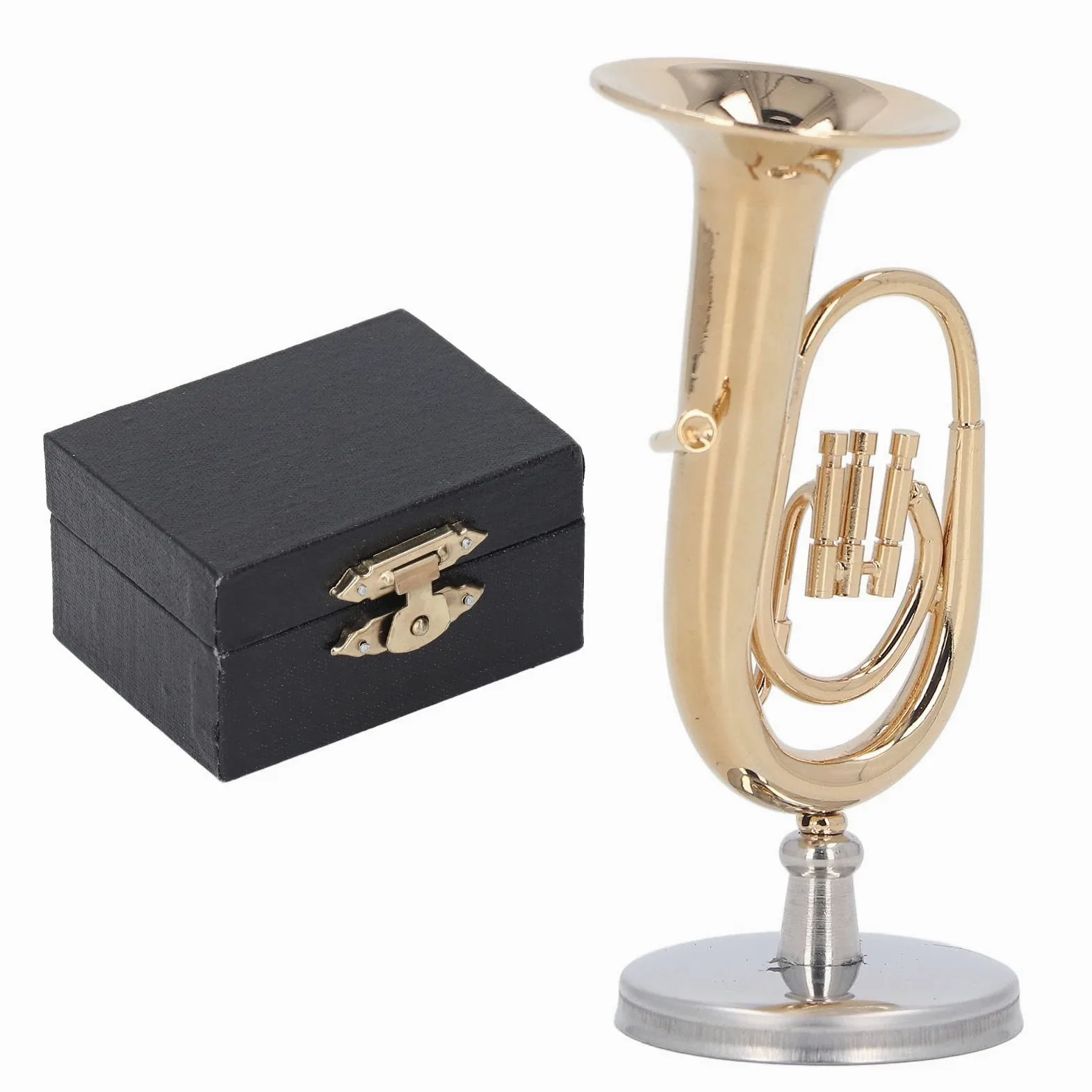 Miniatur -Tuba -Modell, messinggold plattiert Euphonium Mini Miniatur Tuba Musikinstrument mit Basis Weihnachtspuppenhaus Spielzeugdekoration