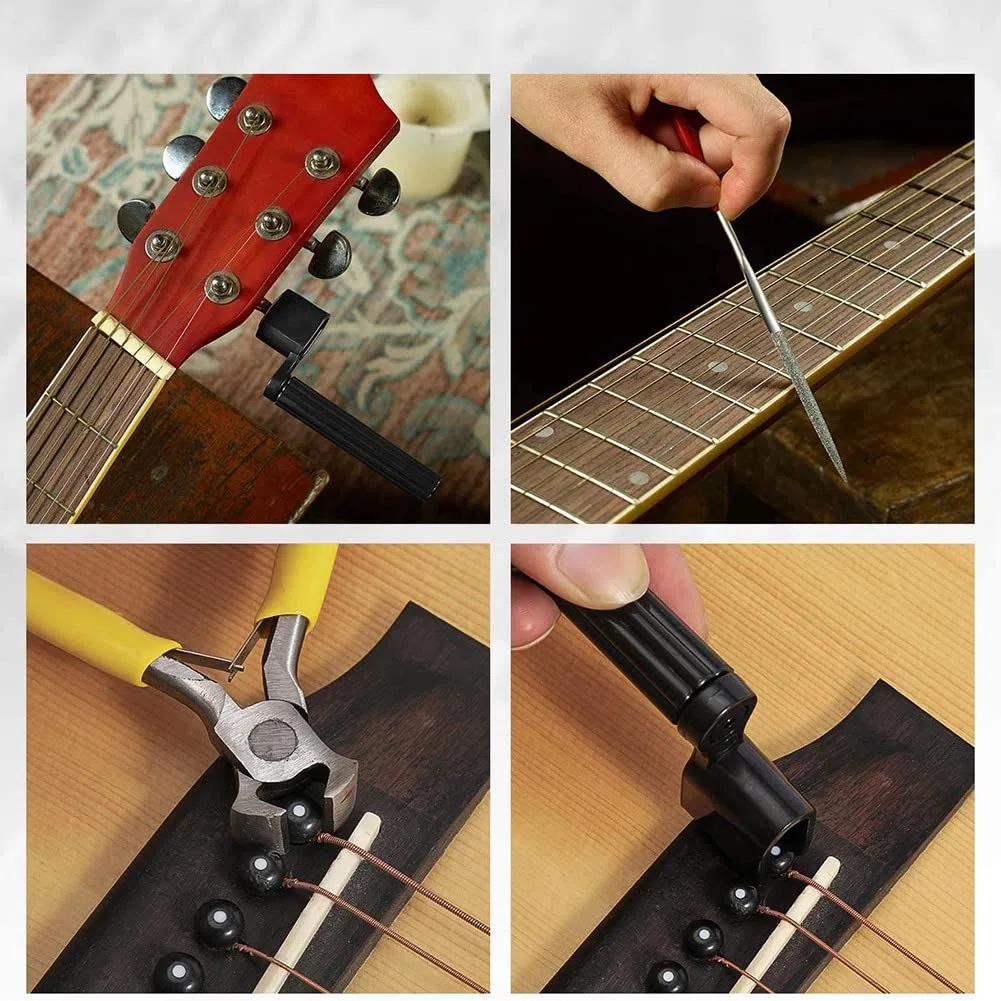 PRATYAHARA 45 StüCke Gitarren Reparatur Wartungs Werkzeug Satz mit Tragetasche GroßEs Pflegeset mit Werkzeugen für Akustikgitarren Elektrisch Gitarren