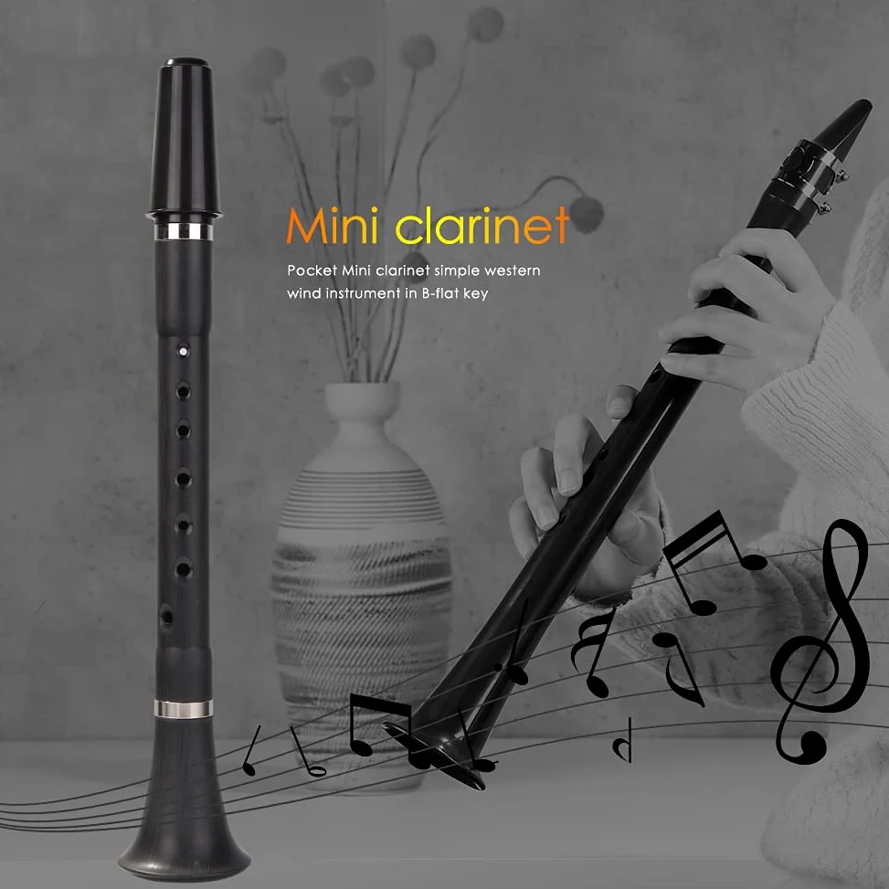 Klarinette, Mini Pocket BB B Flache Klarinette Holzwind Instrument for Anfänger-Praxis