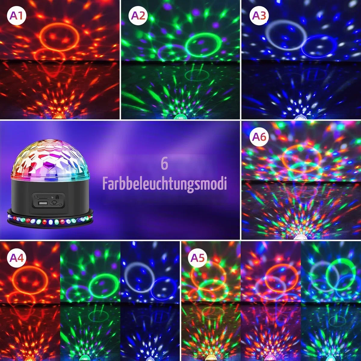 Discokugel Partylicht 54 LEDs, Gomifie Discolicht Partylicht Musikgesteuert und Zwei Lautsprechern, Discokugel Kinder Led Party Lampe mit 3 geräuschaktivierten Modi für DJ, Weihnachten, Bar und Party