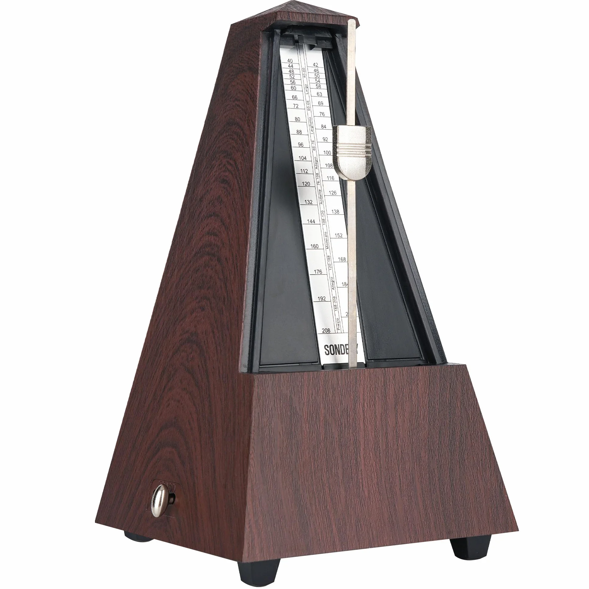 Sondery Klassisches mechanisches Metronom mit Glocke für Klavier, Gitarre, Trommel, Violine, Saxophon, alle Instrumente, Tempo Bereich 40–208 bpm, Beats 02346, schwarzes ABS-Gehäuse mit Holzmaserung