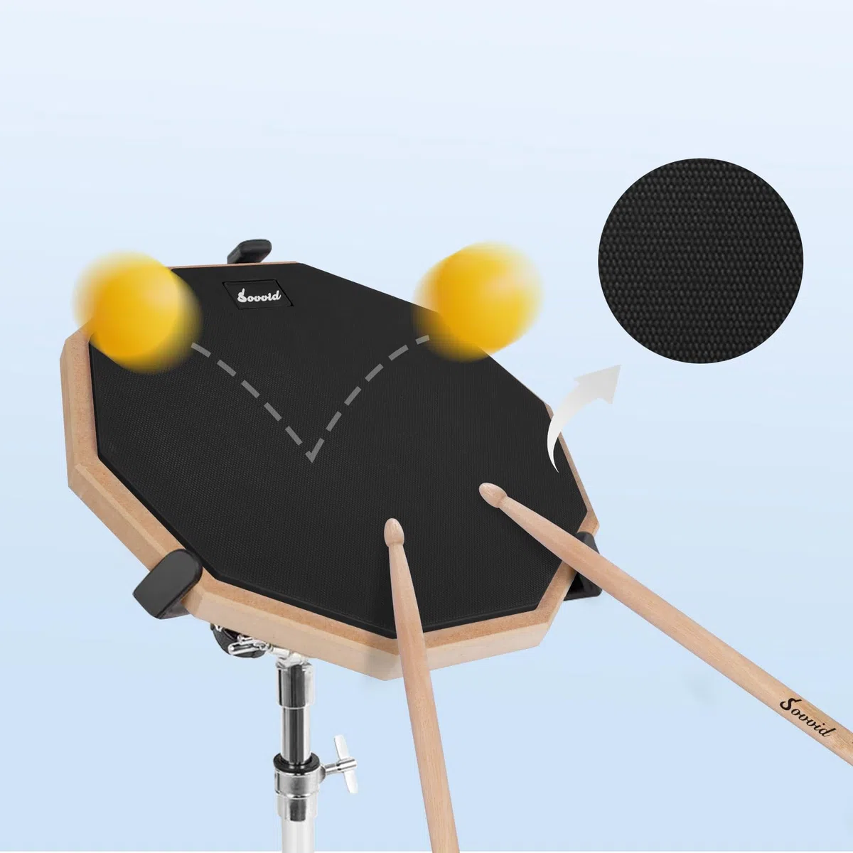 12 Zoll Drum Pad und 5A Drum Sticks, Doppelseitiges Snaredrum-Übungspad für Drummer, Silent Practice Drum Pad mit Aufbewahrungstasche - Schwarz
