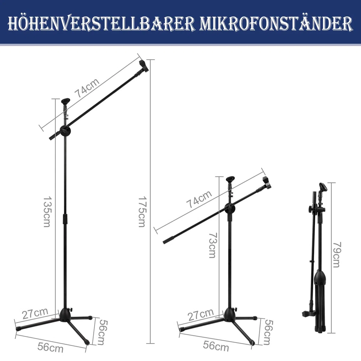 Trintion Mikrofonständer Einstellbare 73-175cm Mikrofonstativ Mikrofon Ständer mit 2 Mikrofonklemmen Einen Stabilen Stand für Singen Studio Rundfunk (73-175cm)