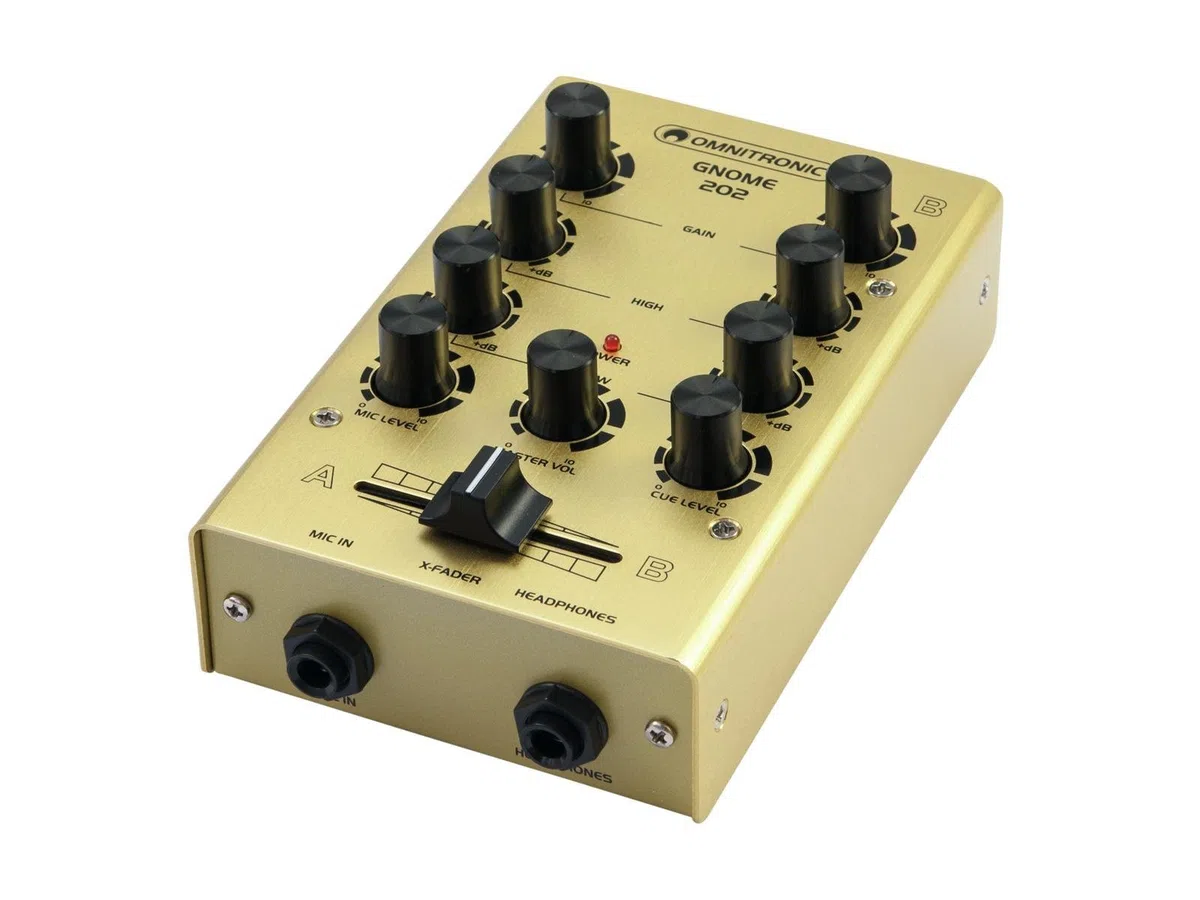 OMNITRONIC GNOME-202 Mini-Mixer gold | 2-Kanal-DJ-Mixer im Miniaturformat | Extrem leichter und kompakter DJ-Mixer | Metallgehäuse