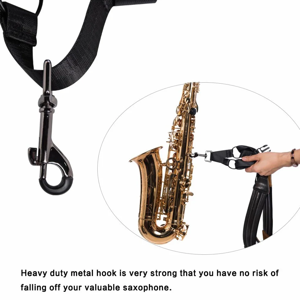 Rayzm Saxophongurt/Saxofongurt,Universal Doppel-Schultergurt aus Leder für Saxofon,Verstellbarer Gepolsterter Trageriemen für Alt,Tenor,Sopran und Bariton Saxophon (Klein)