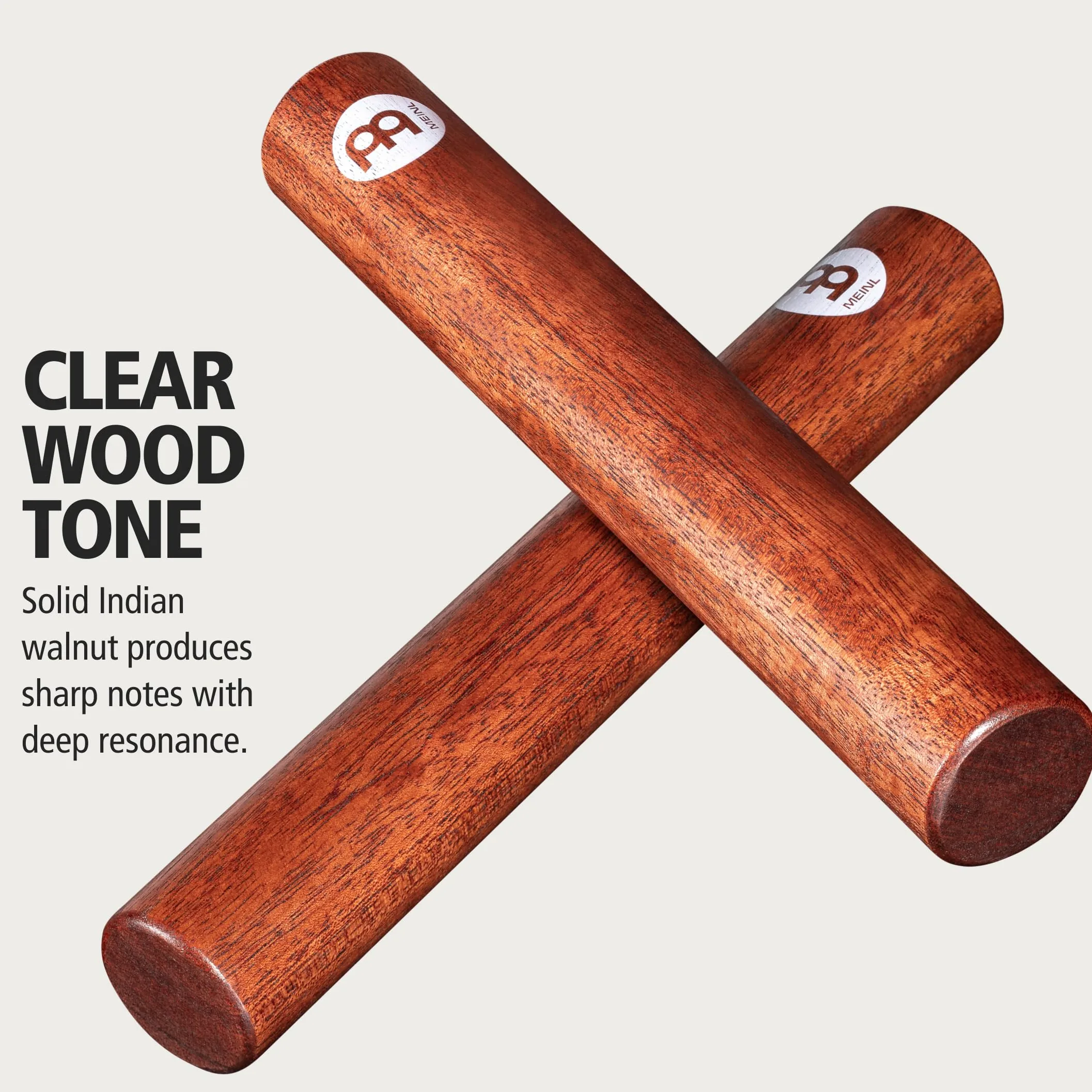 Meinl Percussion Wood Claves Instrument - 1 Paar zylindrische Klanghölzer - Musikinstrument - Indische Walnuss, Natur (CL4IW)