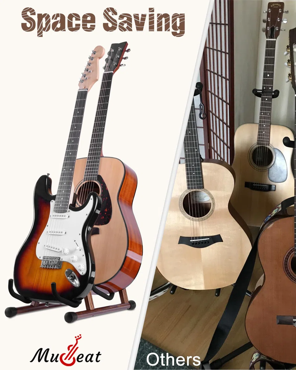 Doppel-Gitarrenständer, A-Form für 2 Gitarren (Akustik/E-Bass/Banjo) mit Schaumpolster – starker Bodenständer für Studio & Zuhause