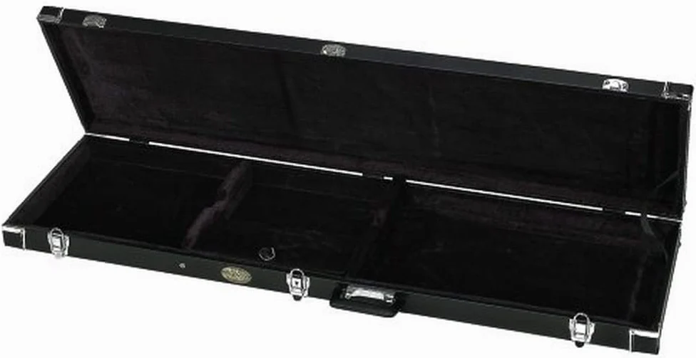 GEWA Gitarrenetui E-Gitarre universal Flat Top Economy - Holzkern - flacher Deckel - mattschwarzer Kunstlederbezug - verchromte Schlösser - Zubehörfach - innen schwarzer Samt - Kunststoff-Griff