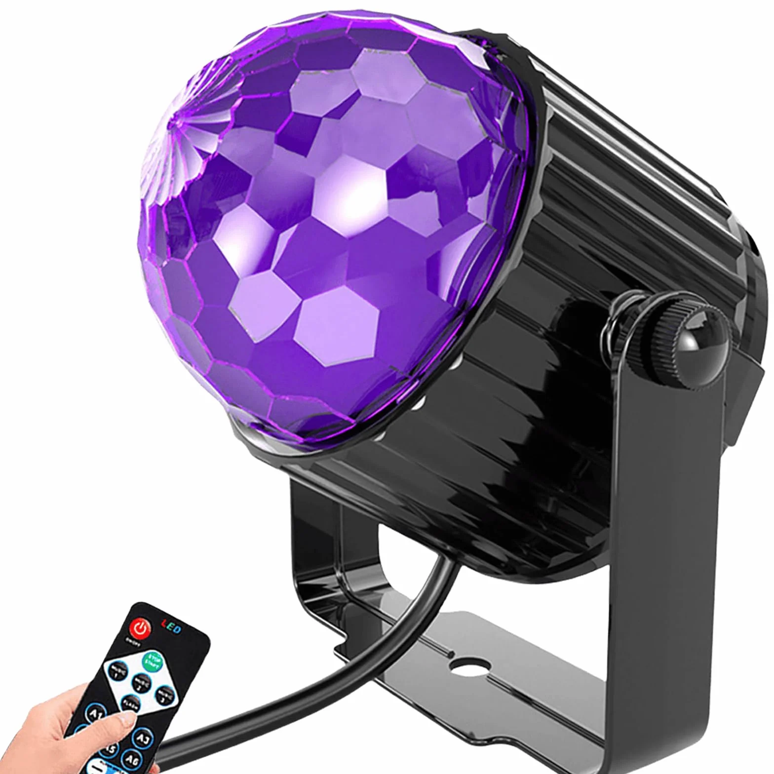 UV Schwarzlicht Discokugel 6W mit Fernbedienung, LED Partylicht, Schwarzlicht Strahler, Farbwechsel Soundsteuerung, Disco Licht, DJ Lampe, Bühnenlicht, RGB UV Strahler für Club DJ Party Halloween KTV