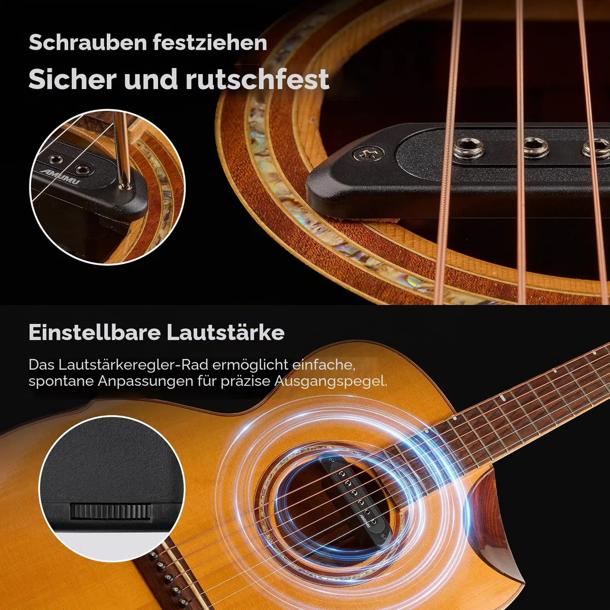 Amumu SP60 Tonabnehmer für Akustikgitarre, Humbucker, magnetisch, passives Schallloch, Tonabnehmer für Akustikgitarre