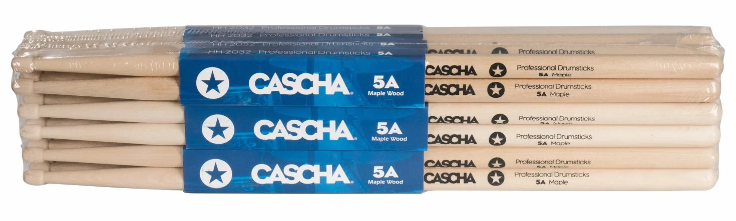 CASCHA Professional Schlagzeugsticks 5A robuste Ahorn Sticks I Trommelstöcke Holz I Profi Schlagzeug Zubehör I Drumsticks Maple I Schlagzeugstöcke I Trommelsticks Holzkopf Modell 12 Paar (24 St.)