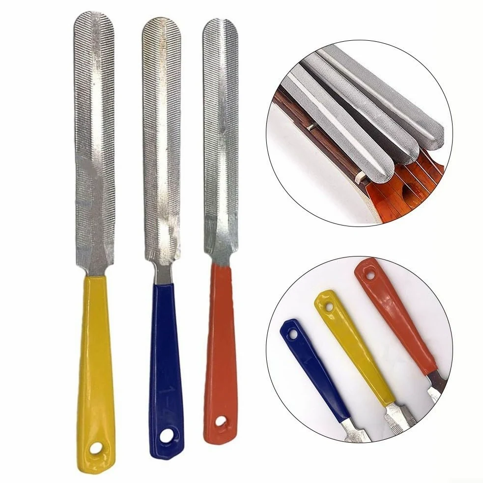 3-teiliges Gitarrensattelfeilen-Set, Edelstahl-Gitarrenfeile, Gitarrensattelfeilen, Bund-Set, Nagelabzieher, Reparaturwerkzeug für Gitarre, Bass
