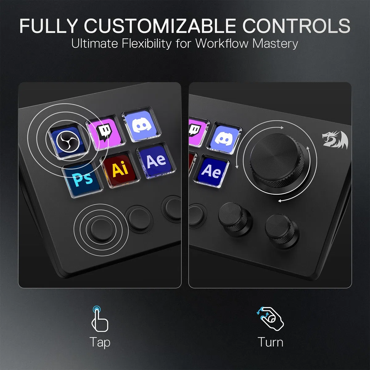 Redragon SS551 Stream Controller– All-in-One-Makro-Pad, LCD-Tasten und Drehregler, Stream-Station für Content-Ersteller, Streaming, Gaming – kompatibel mit PC und Mac