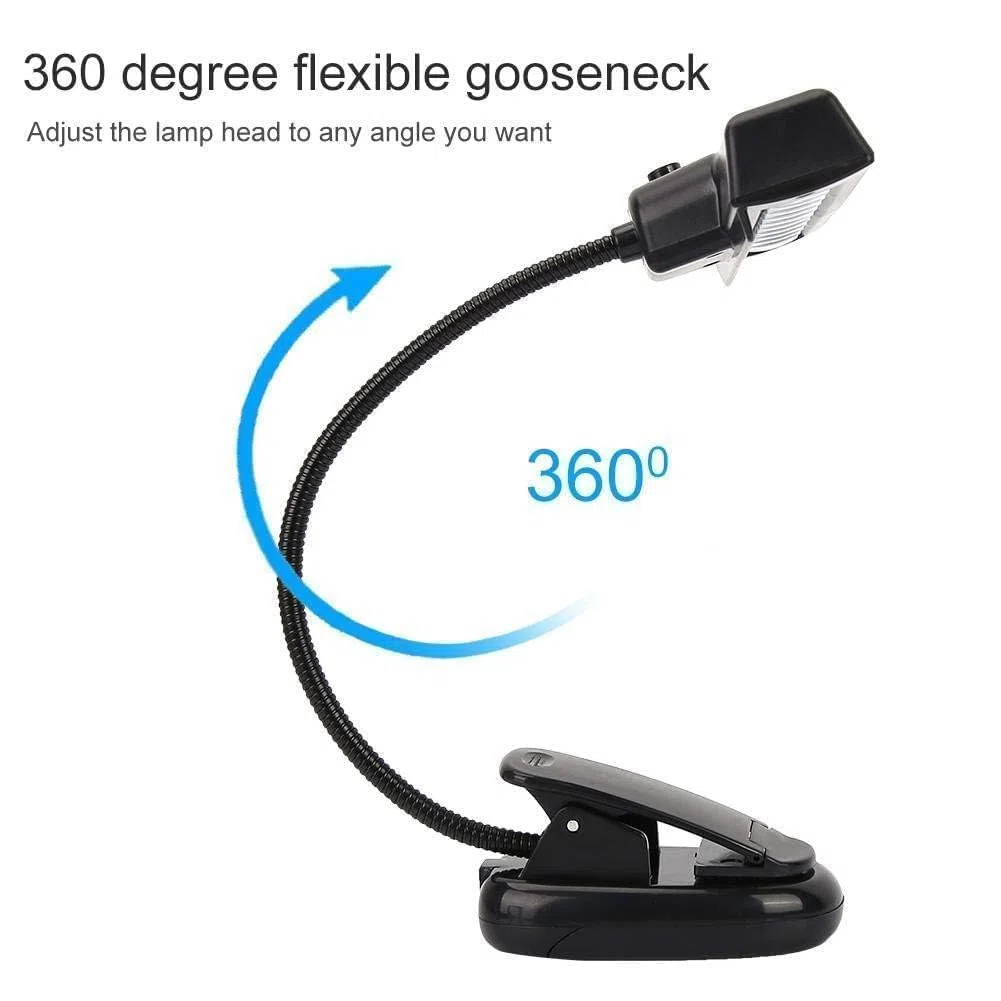 VBESTLIFE Tragbare Notenpultleuchte zum Anstecken von LED Buchbeleuchtungen USB und AAA Batteriebetriebene Leselampe im Bett Voll Einstellbar