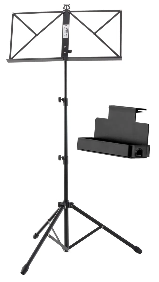 Classic Cantabile Notenständer Heavy Set - schwere Ausführung - Aufstellhöhe: 58-122 cm - Notenauflage: 46,5 x 23 cm - inkl. Ablagebox - schwarz