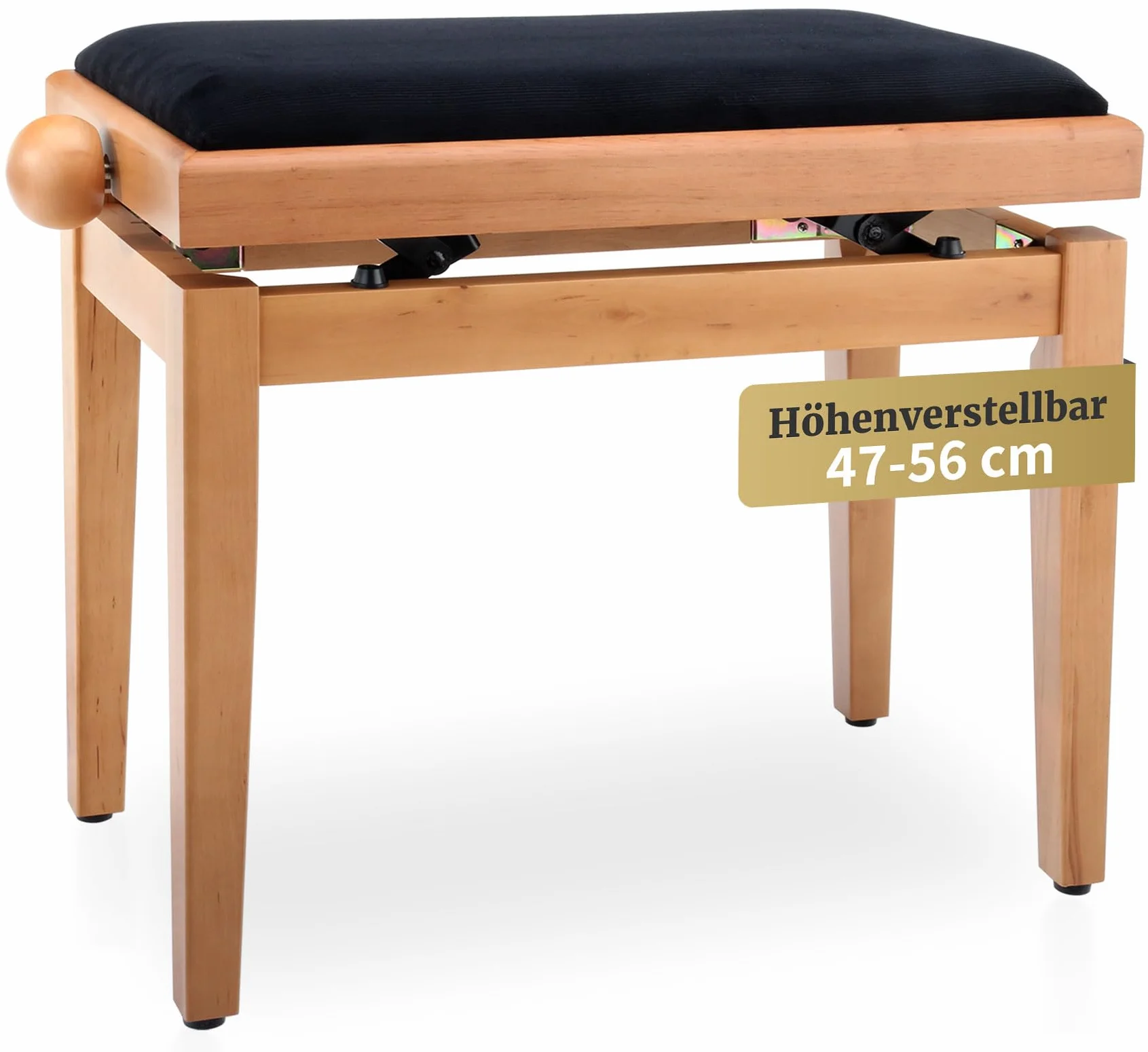 Classic Cantabile Pianobank Kirsche-matt (Höhenverstellbar von 47-56cm, Spindelmechanik, Sitzfläche 55 x 32cm, schwarzer Velourbezug, stabil)