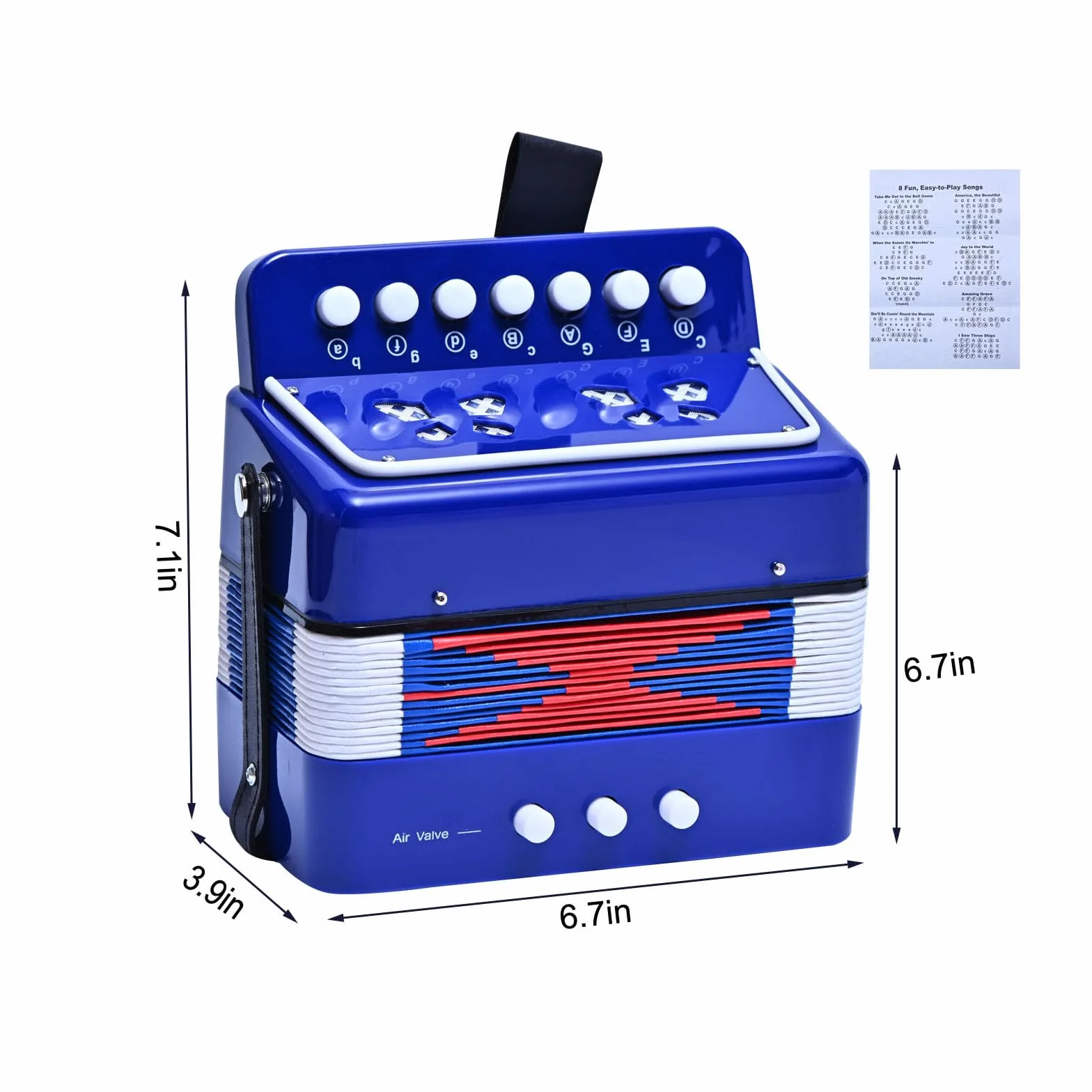 LIEKE Akkordeon 10 Tasten Knopf Accordion Ziehharmonika Musikinstrument Geschenk Spielzeug für Anfänger (Blau)