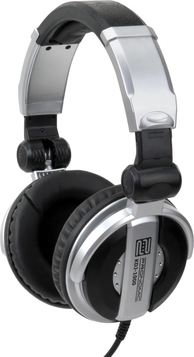 Pronomic KDJ-1000 DJ-Kopfhörer - Außenschallisolierung dynamischer Kopfhörer - kabelgebundener Studio-Kopfhörer (107 db SPL, 3,5 m Kabel, Verstellbarer Kopfbügel, inkl. Adapter) - Silber/schwarz