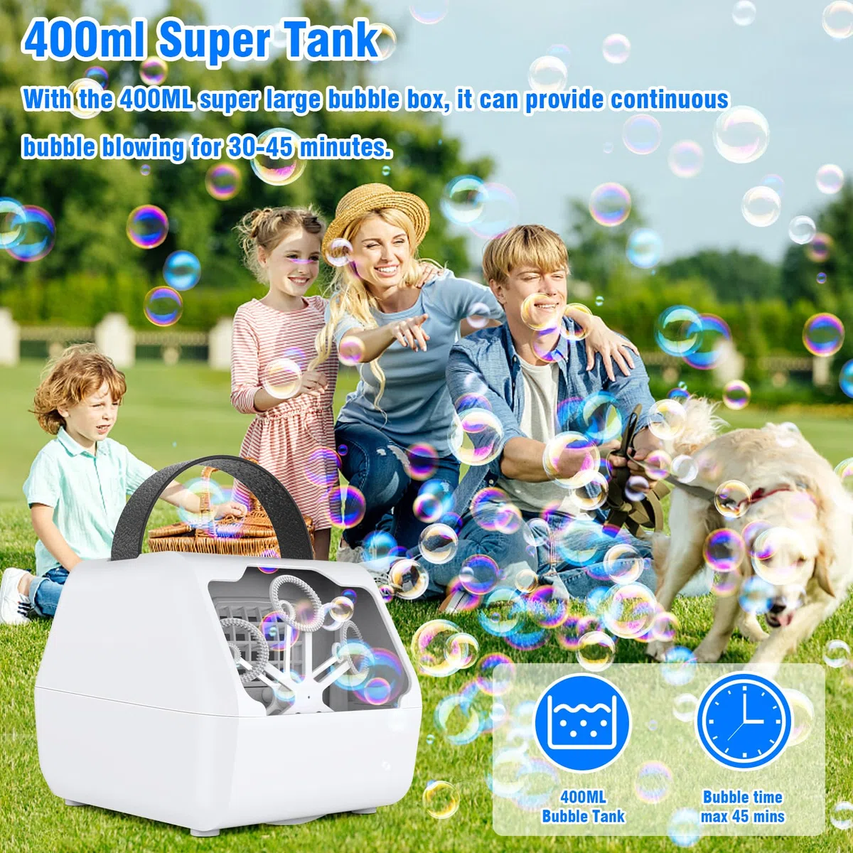PANACARE Seifenblasenmaschine, Automatische Seifenblasenmaschine 10000+Blasen/Min mit Wiederaufladbare Akku|Seifenblasenlösung|Bunte Lichter für Geburtstag, Party, Hochzeit (803-Black)