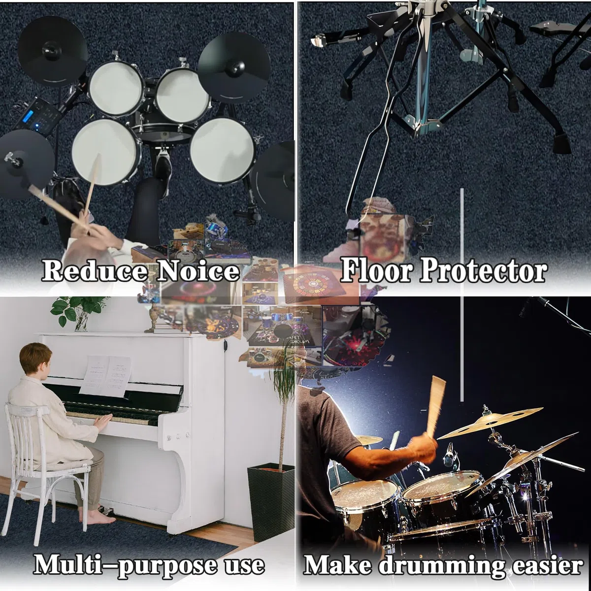 Schlagzeugteppich 160 x 140 cm Schallschutz Teppich Drum-Teppich Schallschutzmatte Professionelle Drum Teppich Musikinstrumente Bodenmatte rutschfest Schlagzeugteppiche Trommelteppich