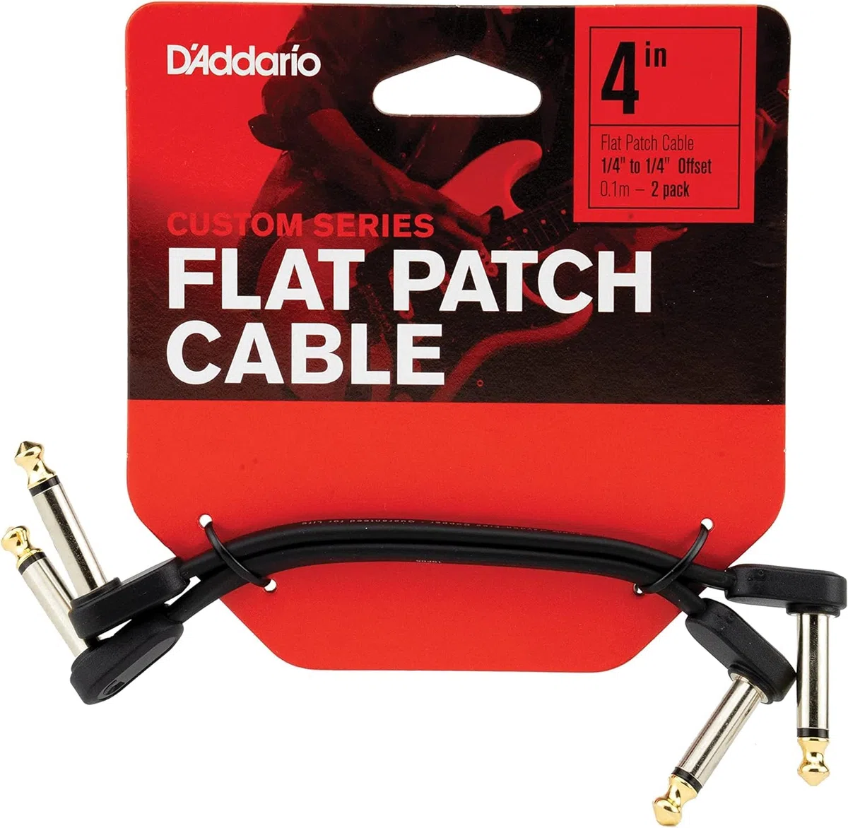 Planet Waves D'Addario Gitarrenkabel - Gitarren-Patchkabel - Instrumentenkabel - Gitarrenzubehör - flaches Patchkabel - 4 Zoll / 101,6 mm - versetzter rechtwinkliger - 2 Stück