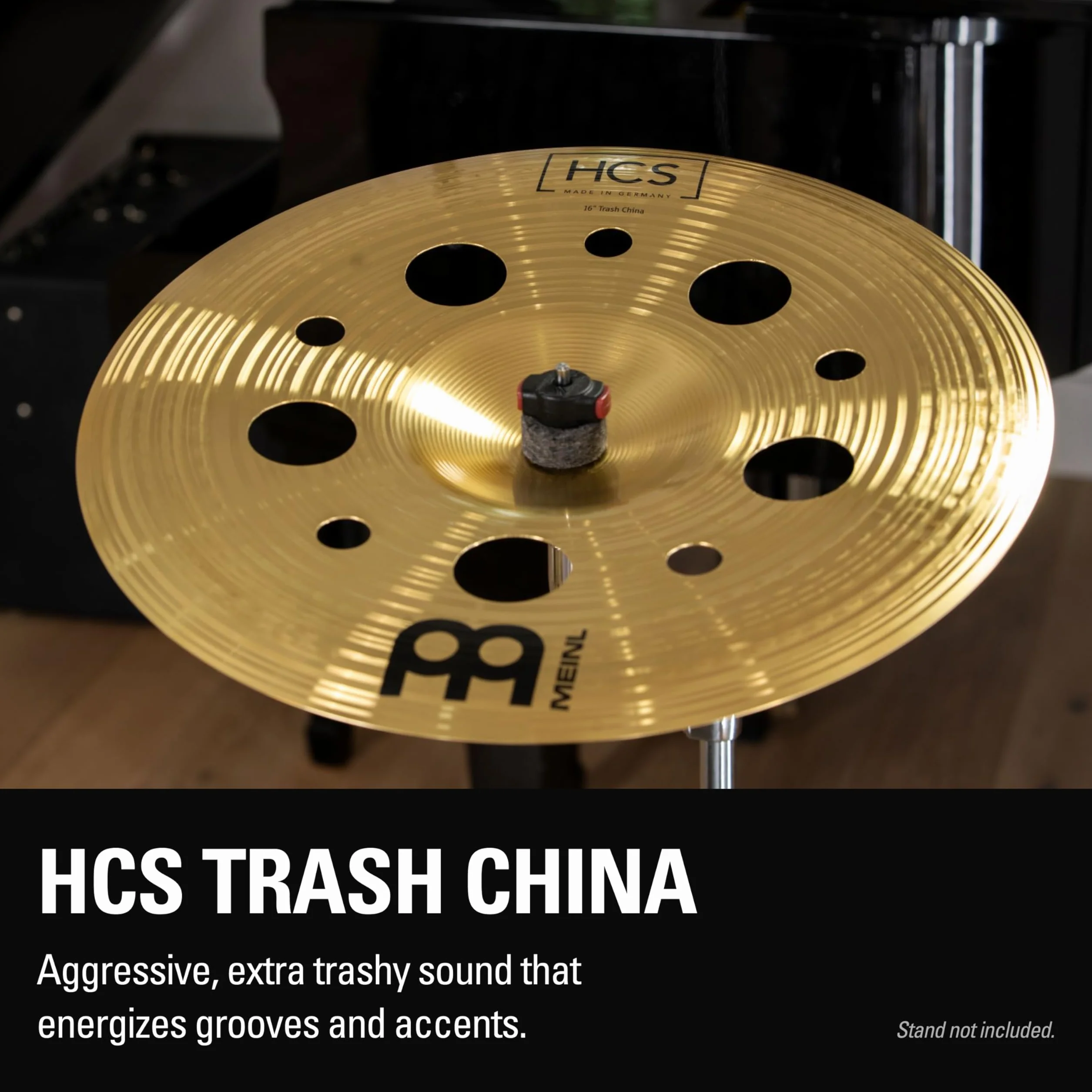 Meinl Cymbals HCS Trash China — 16 Zoll (Video) Schlagzeug Becken mit Löchern (40,64cm) Messing, Traditionelles Finish (HCS16TRCH)